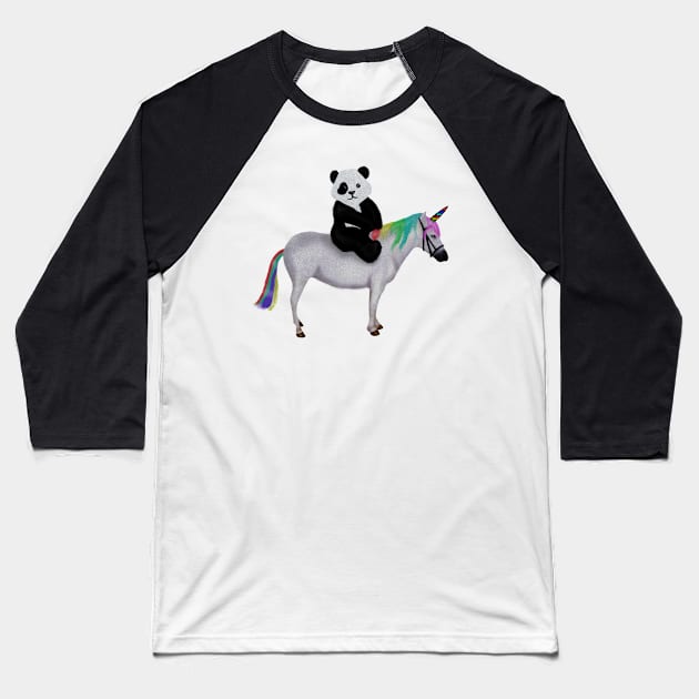 Cute Panda riding Unicorn, Birthday Girl, Women Baseball T-Shirt by dukito